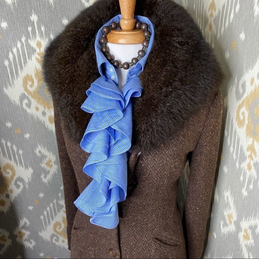Ralph Lauren Cocoa Brown Lamb Tweed & Opossum Collar Full Length Coat - Picture 5 of 16